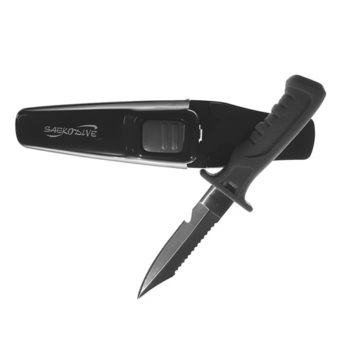 Saekodive BC Diving Knife - Sharp Tip Serrated Black